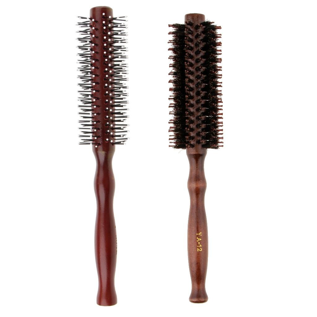 2x Round Wood Handle Hairbrush Barber Hairdressing Curling Hair Comb Brush