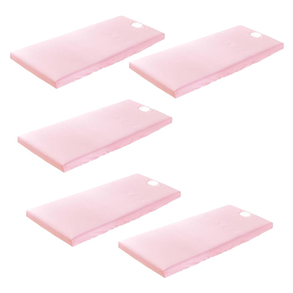 5 Pieces Universal SPA Massage Bed Sheet Cover with Face Breath Hole Pink