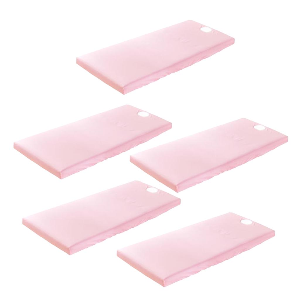 5 Pieces Universal SPA Massage Bed Sheet Cover with Face Breath Hole Pink