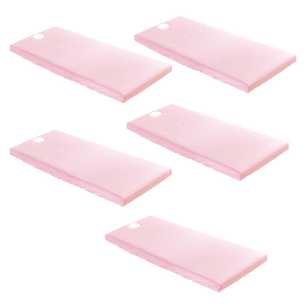 5 Pieces Universal SPA Massage Bed Sheet Cover with Face Breath Hole Pink