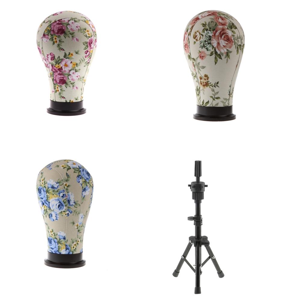 3pcs Cork Canvas Block Mannequin Model Head Wigs Making Display Tripod Stand