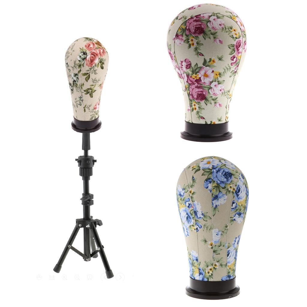 3pcs Cork Canvas Block Mannequin Model Head Wigs Making Display Tripod Stand