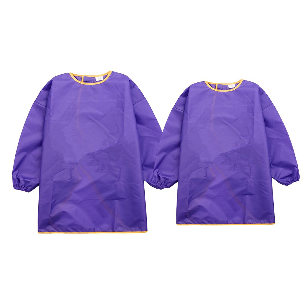 Children Kids Long Sleeve Apron Waterproof Smock Purple M + Purple L