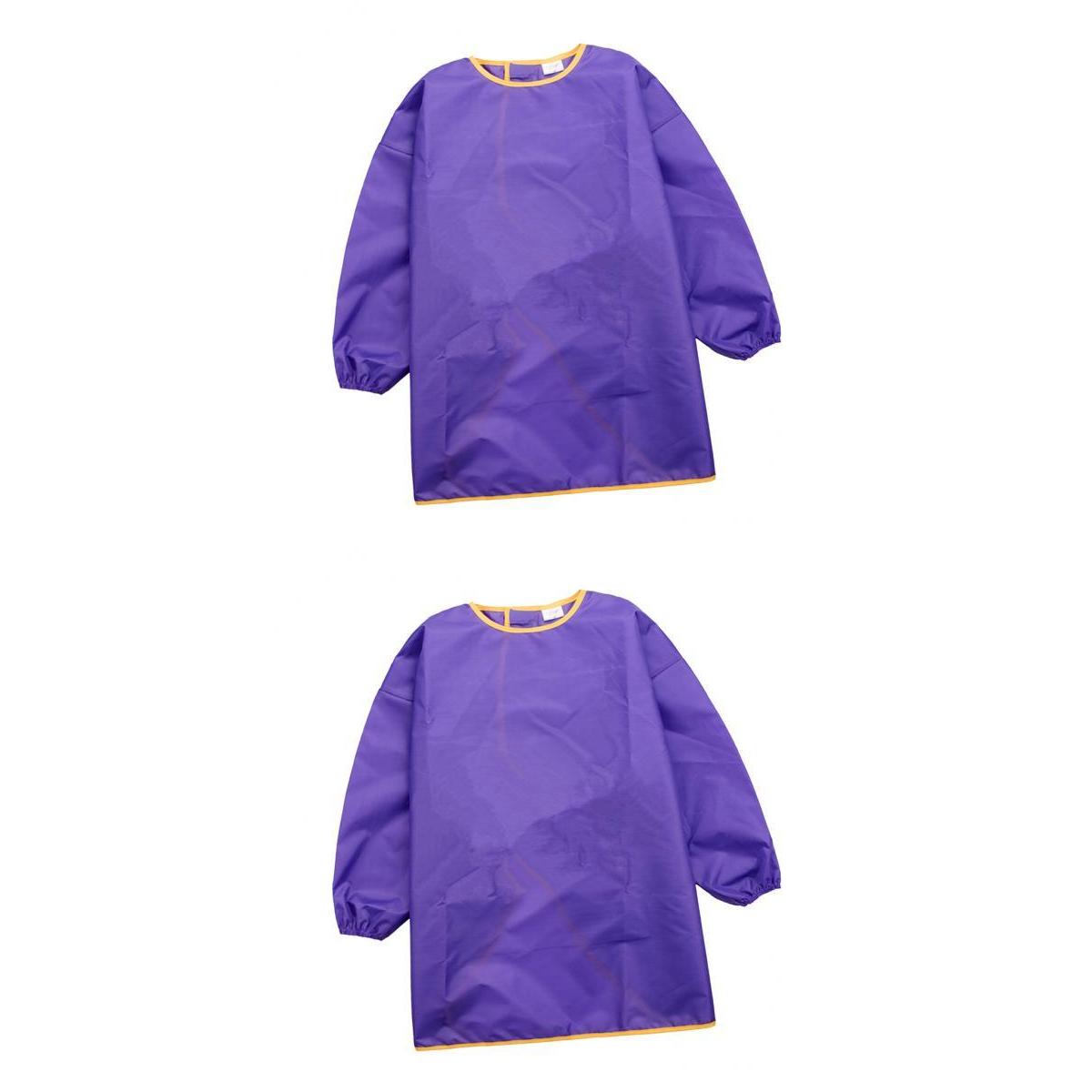 Children Kids Long Sleeve Apron Waterproof Smock Purple M + Purple L