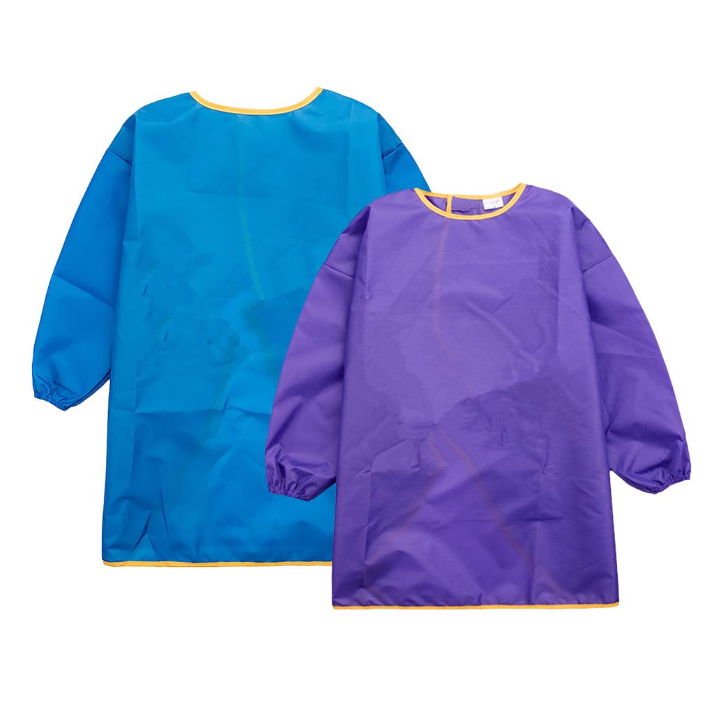 Children Kids Long Sleeve Apron Waterproof Smock Purple M + Blue L