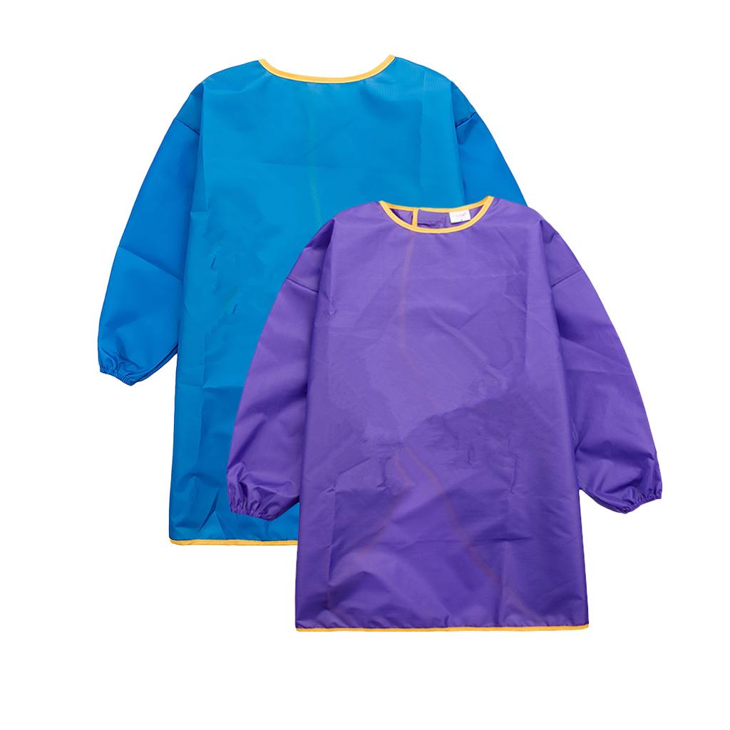 Children Kids Long Sleeve Apron Waterproof Smock Purple M + Blue L