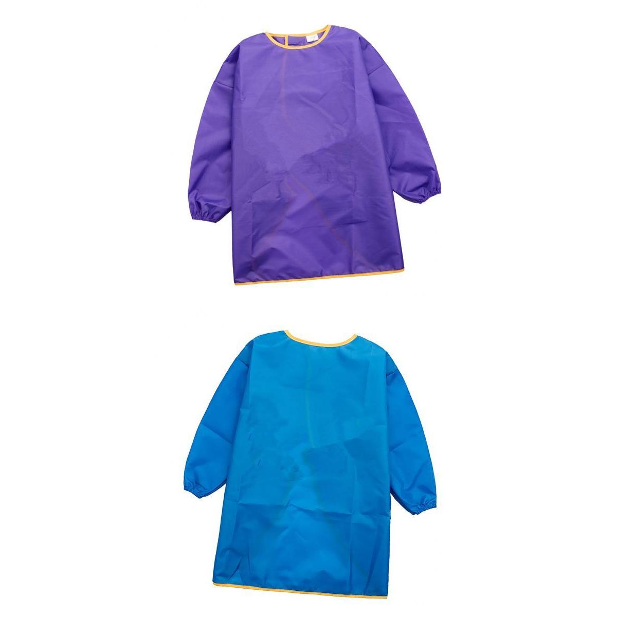 Children Kids Long Sleeve Apron Waterproof Smock Purple M + Blue L