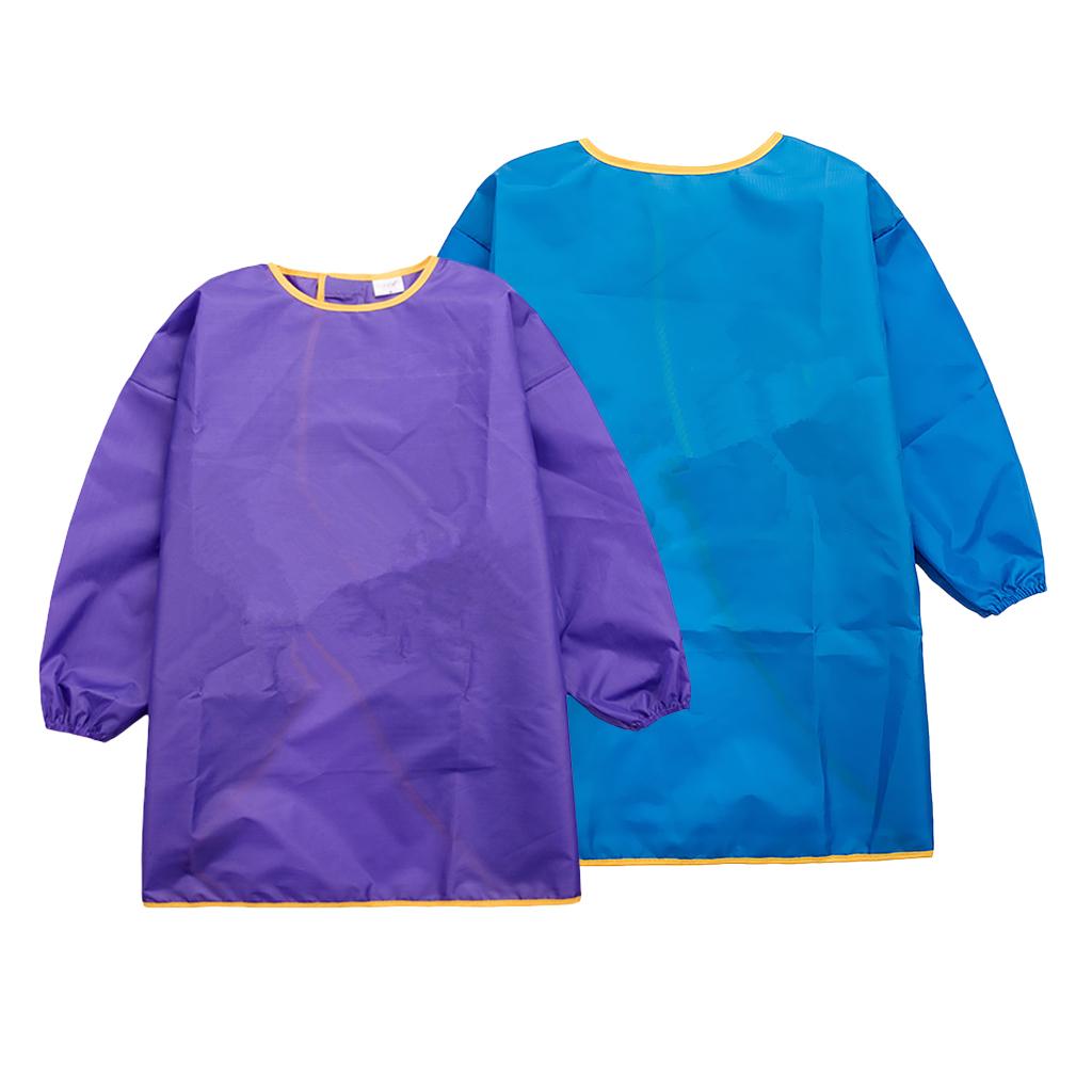 Children Kids Long Sleeve Apron Waterproof Smock Purple M + Blue L