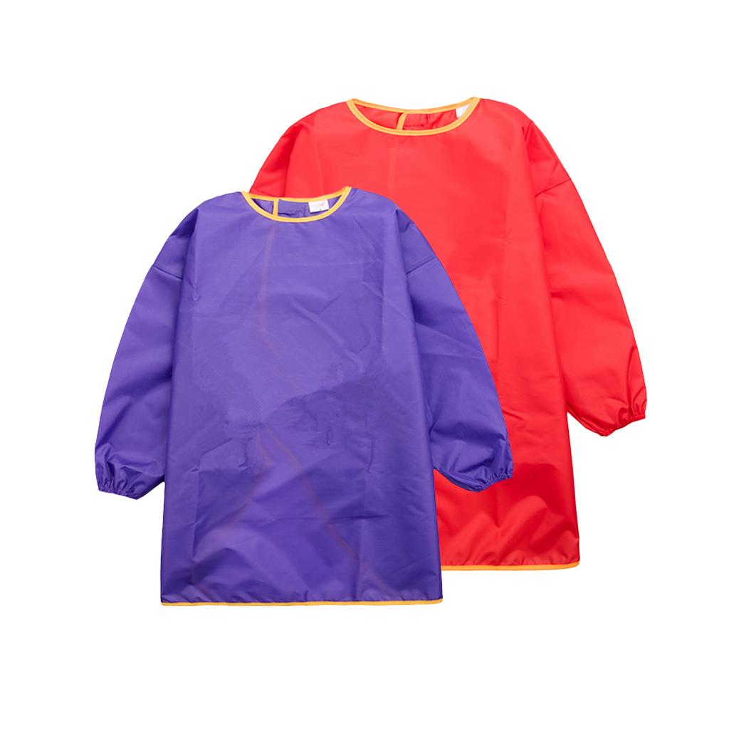 Children Kids Long Sleeve Apron Waterproof Smock Purple M + Red L
