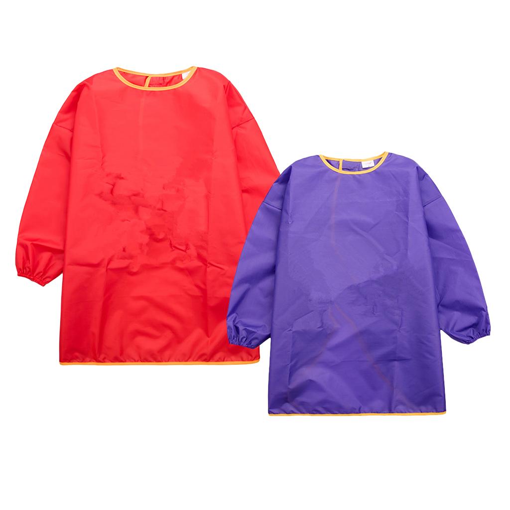 Children Kids Long Sleeve Apron Waterproof Smock Purple M + Red L