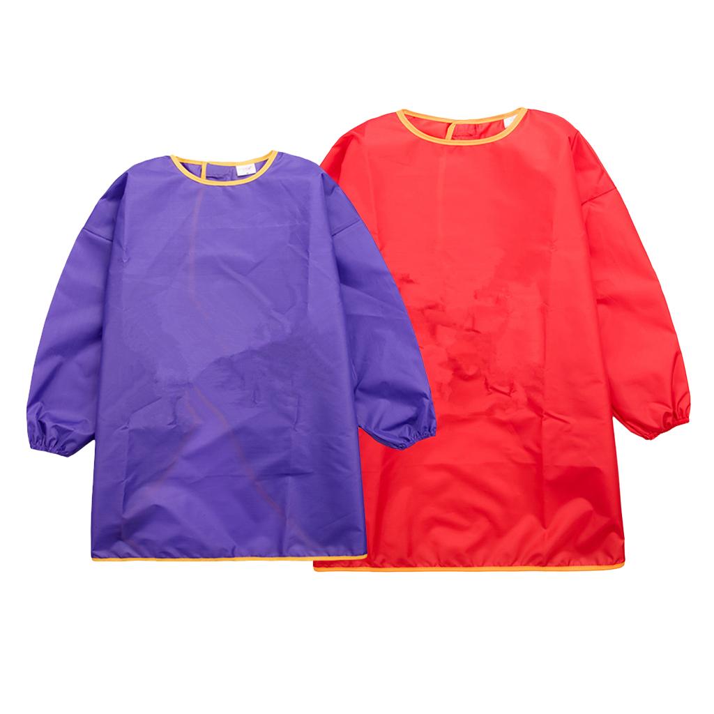 Children Kids Long Sleeve Apron Waterproof Smock Purple M + Red L