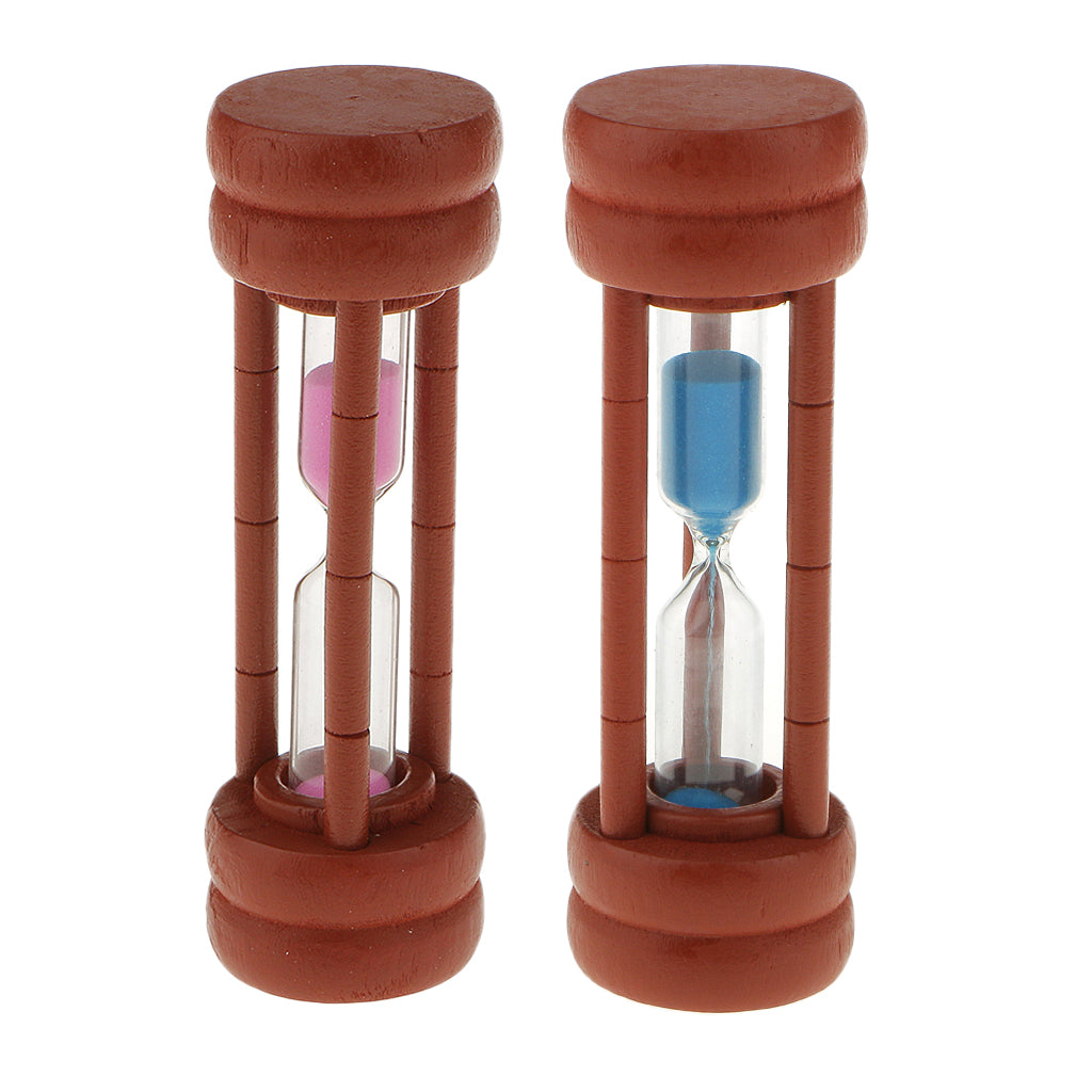 2 Minute Maroon Wooden Sand Timer Teeth Brushing Hourglass Decor Blue + Pink