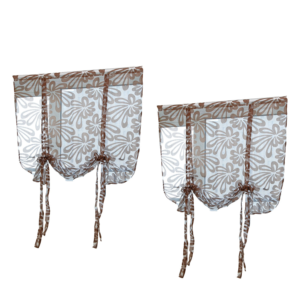 2PCS Tie-up Jacquard Roman Window Curtain Sheer Coffee 80x100cm