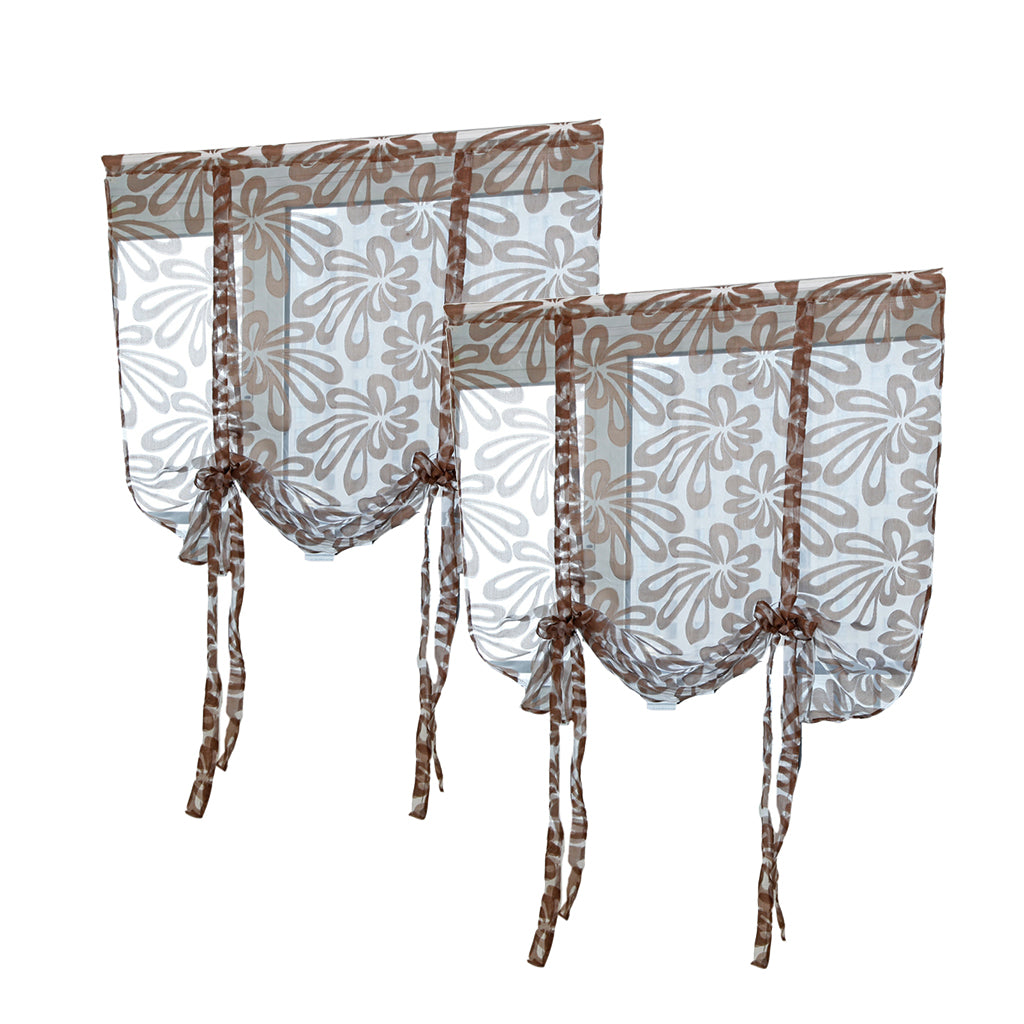 2PCS Tie-up Jacquard Roman Window Curtain Sheer Coffee 80x100cm
