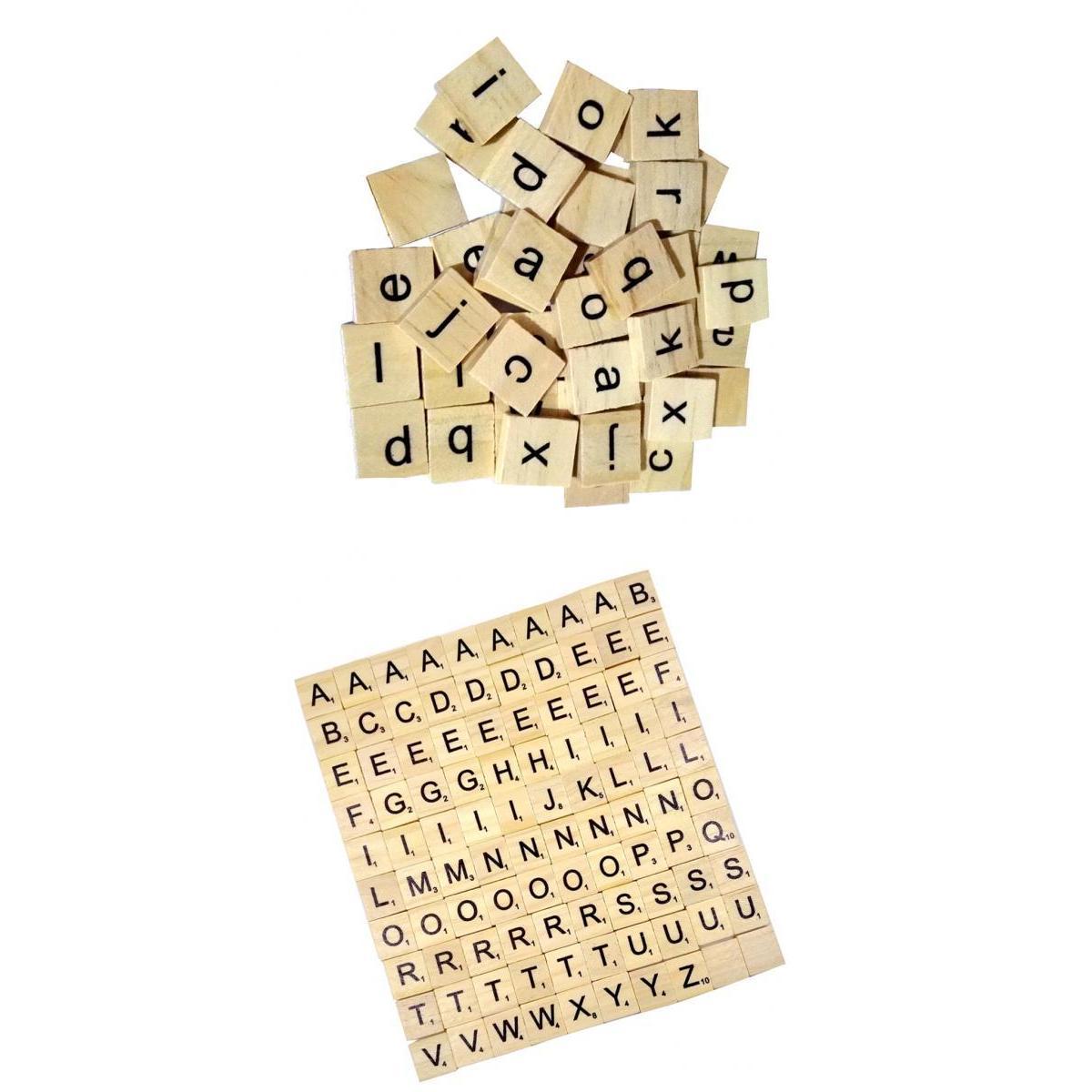 200pcs Puzzle Tiles Wood Wooden Letters Scrapbook Craft Educational Squares