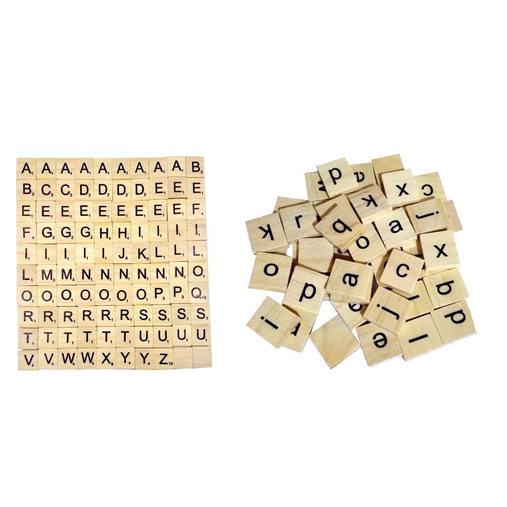 200pcs Puzzle Tiles Wood Wooden Letters Scrapbook Craft Educational Squares