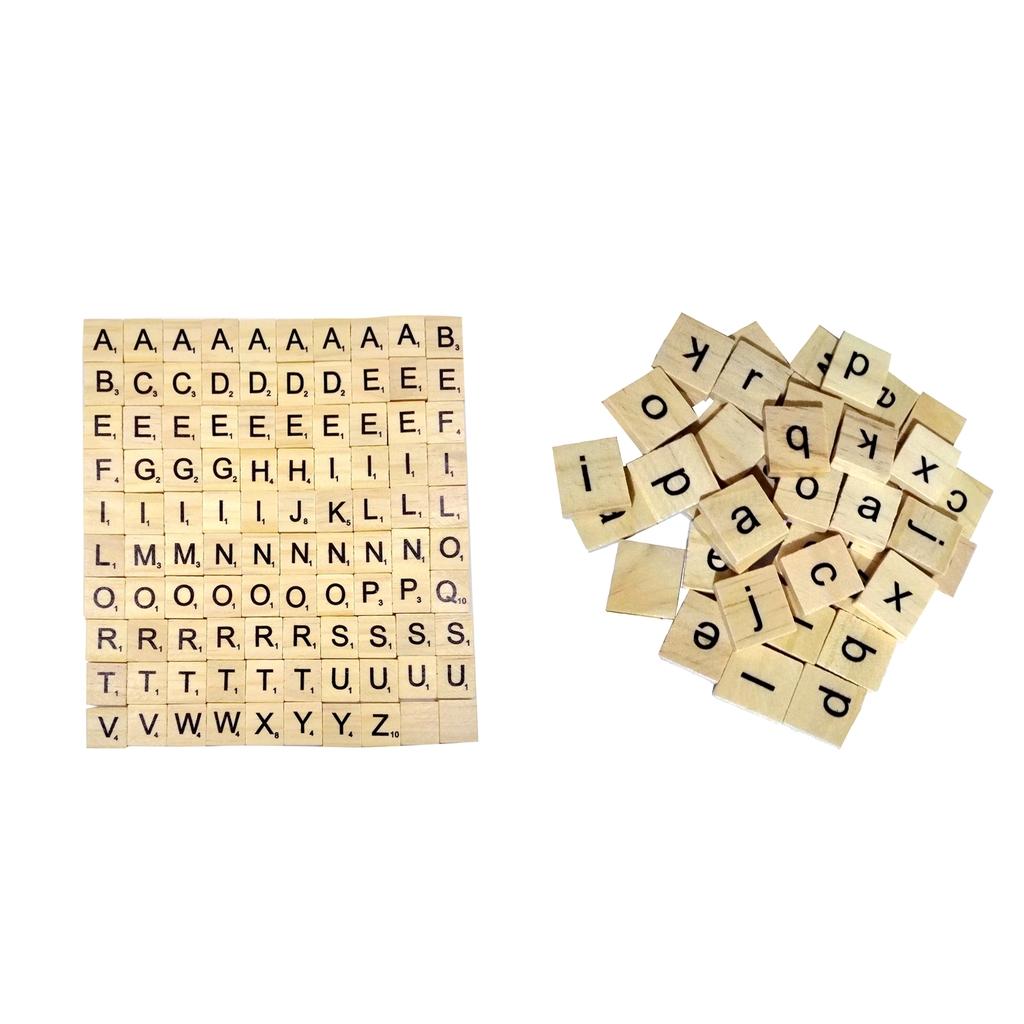200pcs Puzzle Tiles Wood Wooden Letters Scrapbook Craft Educational Squares