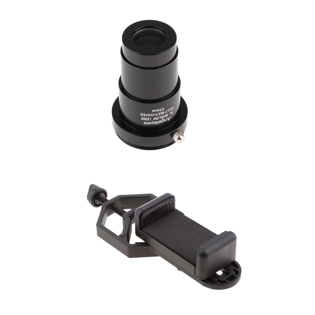Barlow Lens Eyepiece 5X for Celestron + Cell Phone Telescope Adapter Mount