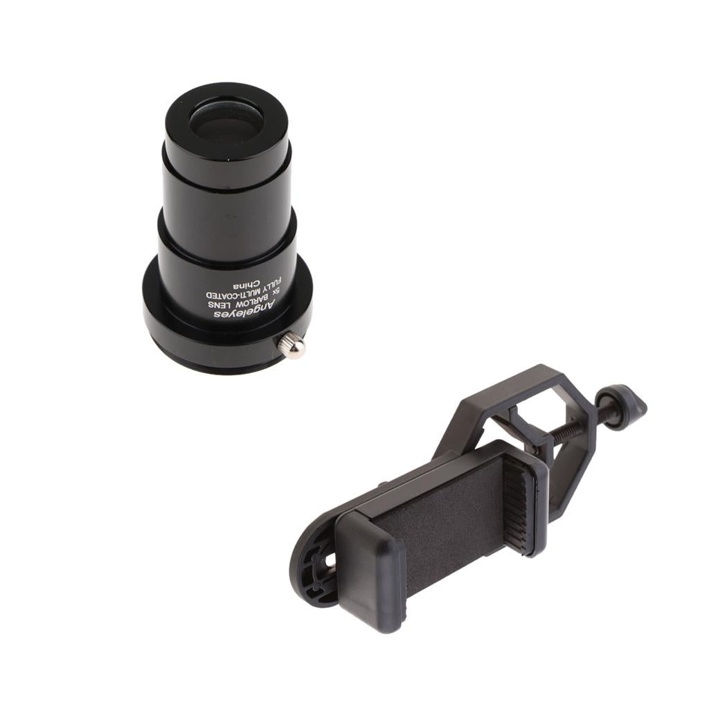 Barlow Lens Eyepiece 5X for Celestron + Cell Phone Telescope Adapter Mount