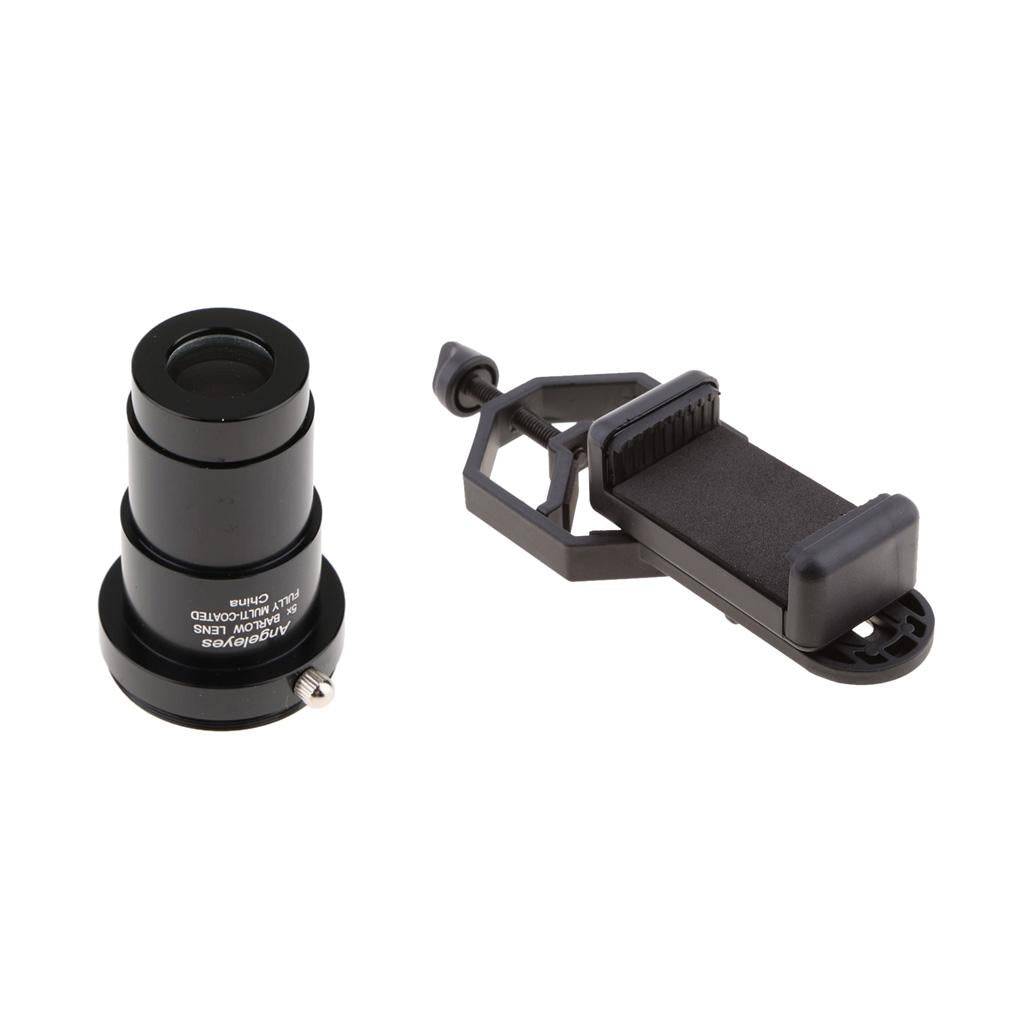 Barlow Lens Eyepiece 5X for Celestron + Cell Phone Telescope Adapter Mount