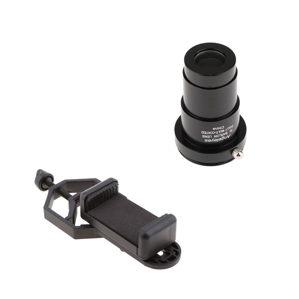 Barlow Lens Eyepiece 5X for Celestron + Cell Phone Telescope Adapter Mount