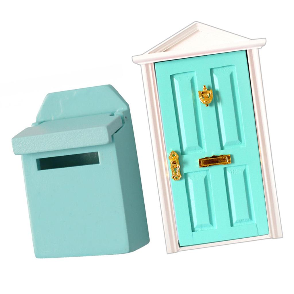 1/12 Dollhouse Miniature Mint Green Wooden Steepletop Door & Mailbox Accs