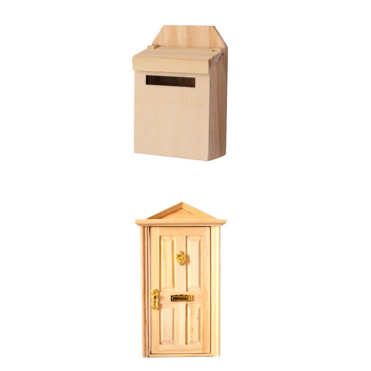 1:12 Dolls House Miniature Decor Natural Wooden Steepletop Door & Mailbox