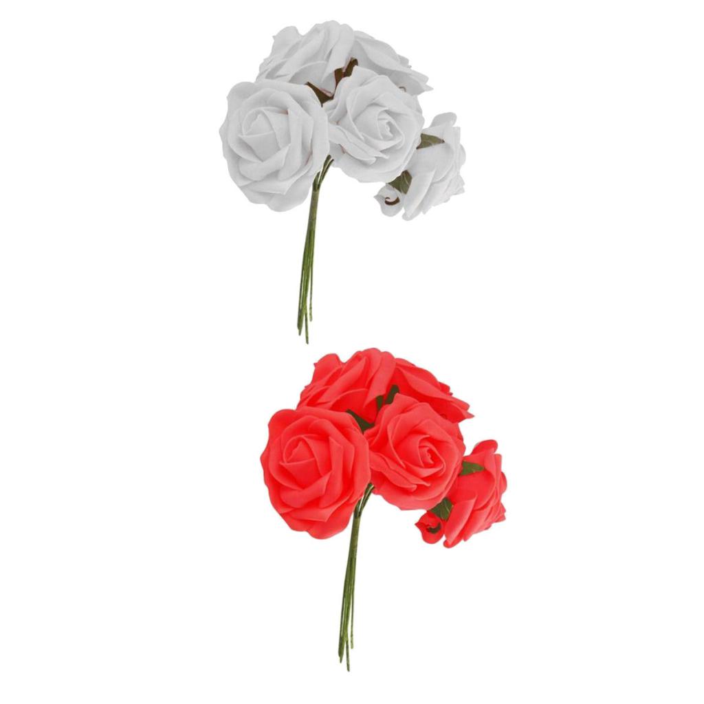 20x Colorfast Foam Rose Artificial Flower Bride Bouquet Party Decor Red+Wht