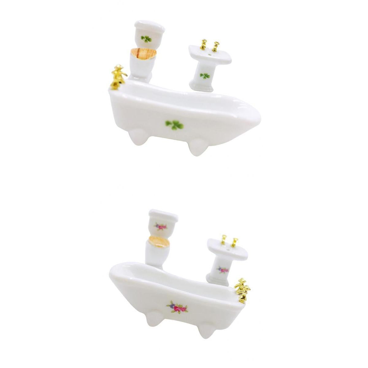 2 Sets Miniature Bathroom Set Ceramic Bathroom Furniture For 1/24 Dollhouse