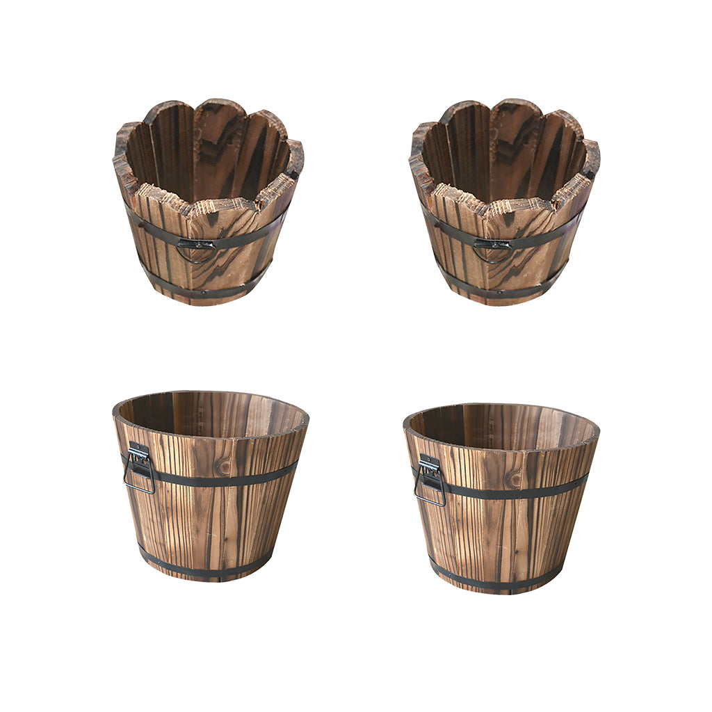 4x Wooden Bucket Pot Flower Planter Barrel Patio Garden Outdoor Home Decor