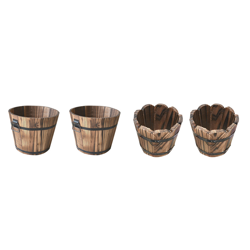 4x Wooden Bucket Pot Flower Planter Barrel Patio Garden Outdoor Home Decor