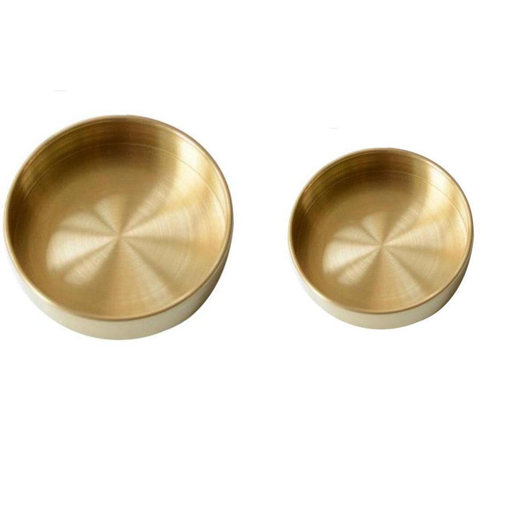 2 Pcs 10cm+14cm Round Copper Desktop Storage Tray Plate Organizer Photo Prop