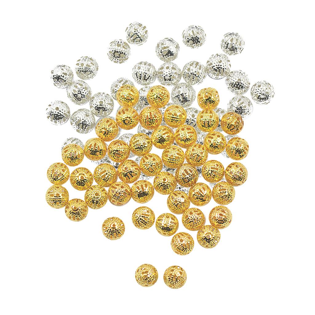 200 Pieces Silver Gold Alloy Filigree Hollow Spacer Beads Loose Charms 8mm