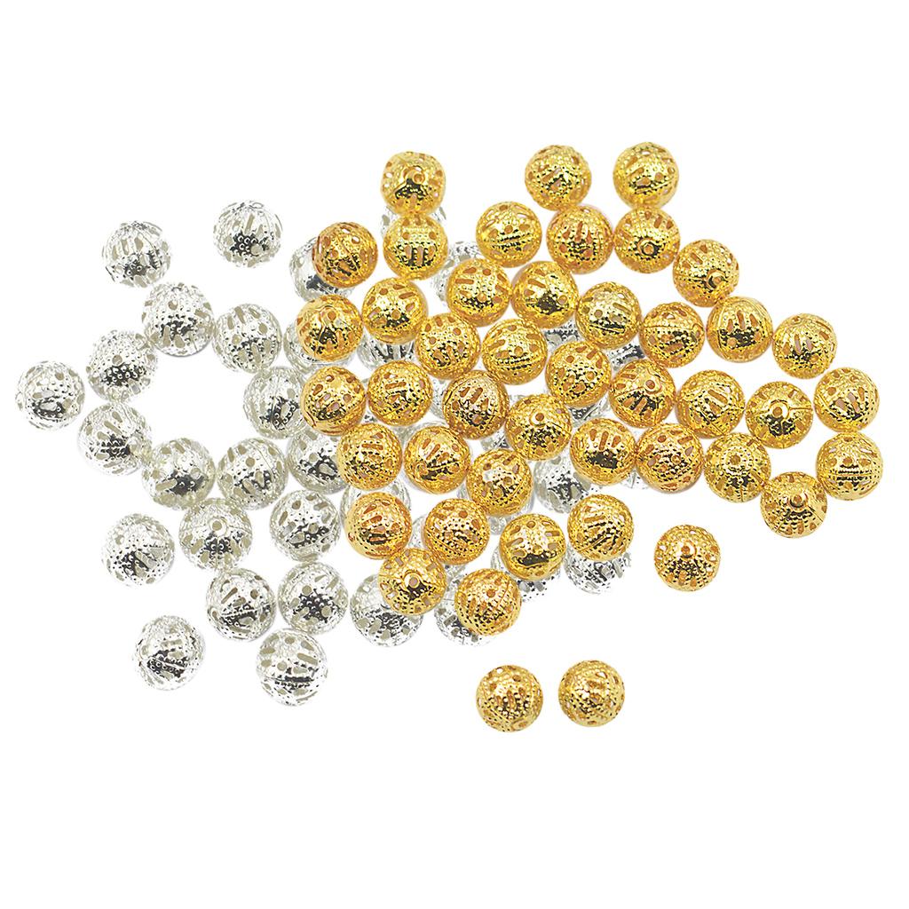 200 Pieces Silver Gold Alloy Filigree Hollow Spacer Beads Loose Charms 8mm