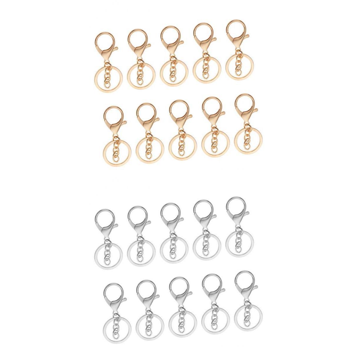 20 Pieces Snap Lobster Clasps Clips Hook with Chain Keychain Silver Gold