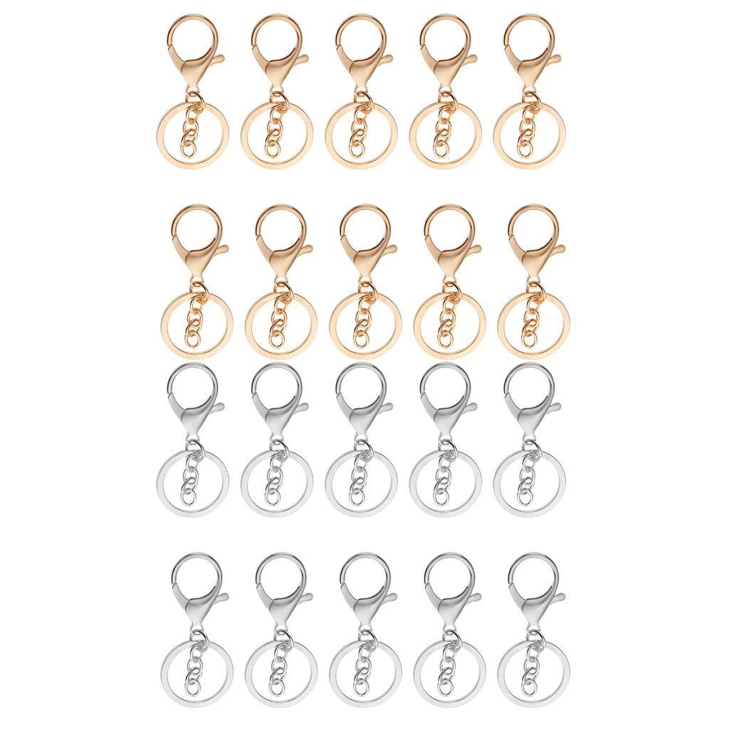 20 Pieces Snap Lobster Clasps Clips Hook with Chain Keychain Silver Gold