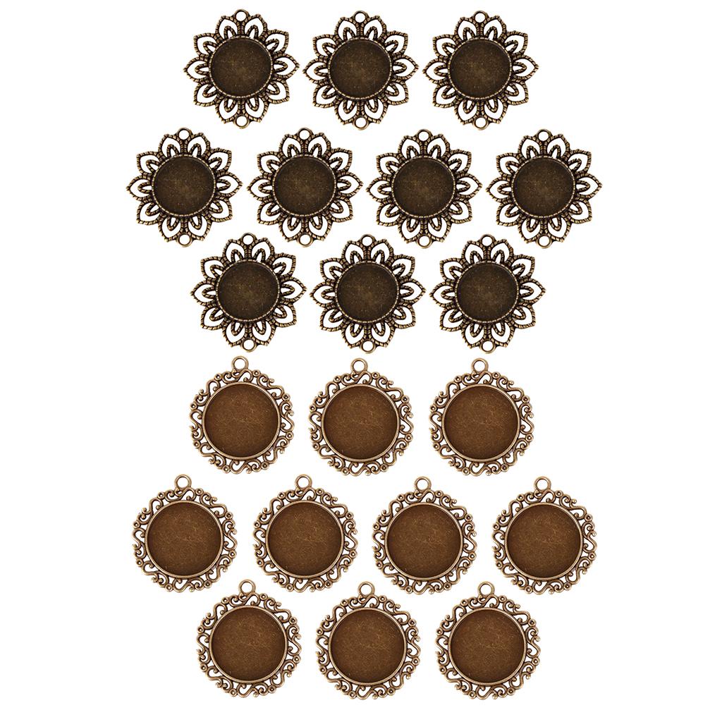 20 Pieces Flower Shape Blank Cabochon Bezel Settings Tray DIY Pendants Base