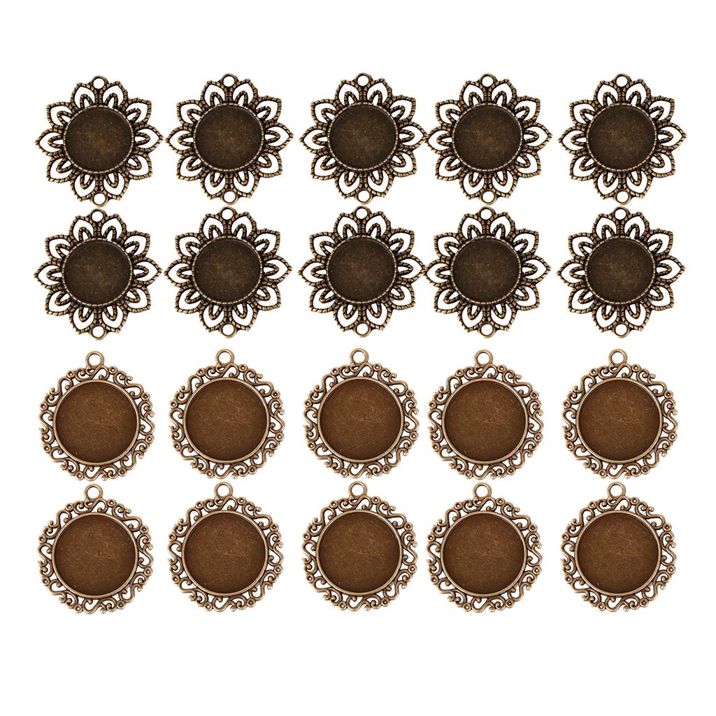 20 Pieces Flower Shape Blank Cabochon Bezel Settings Tray DIY Pendants Base