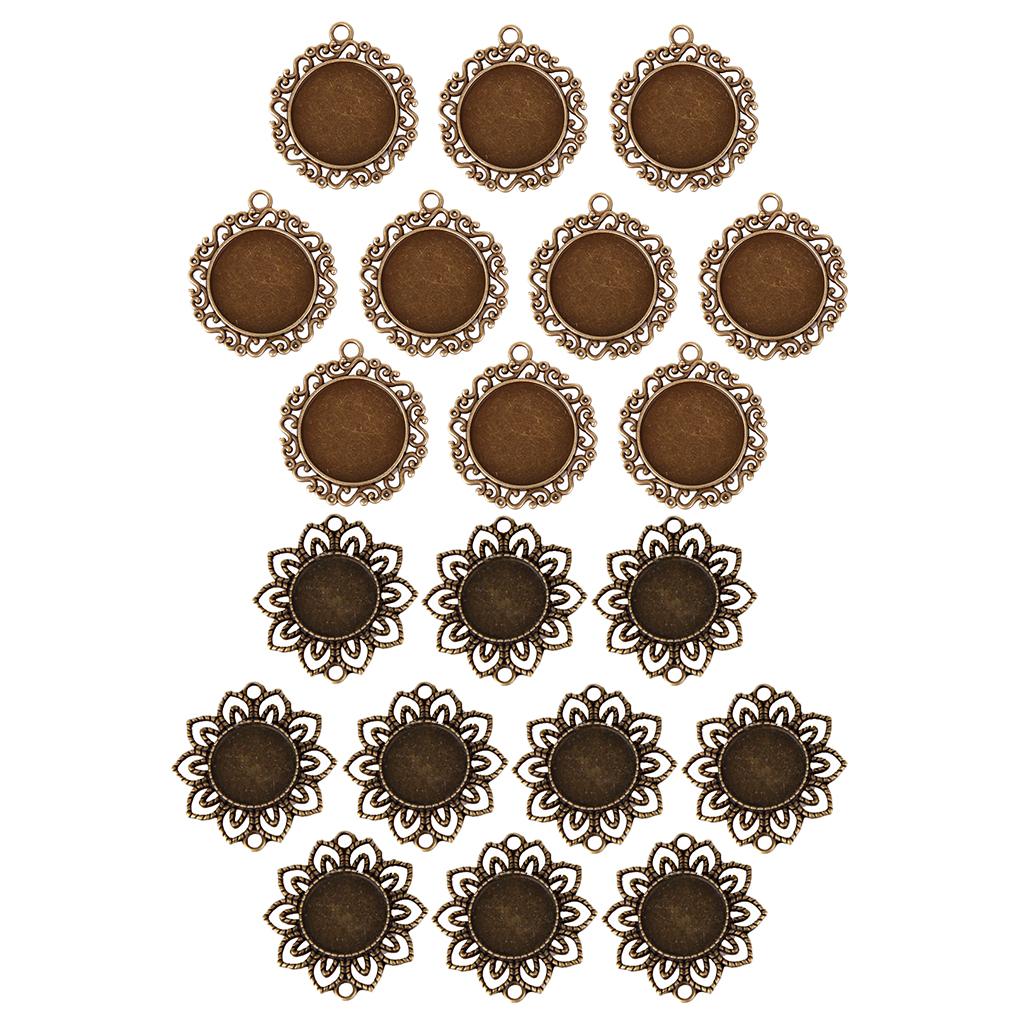 20 Pieces Flower Shape Blank Cabochon Bezel Settings Tray DIY Pendants Base