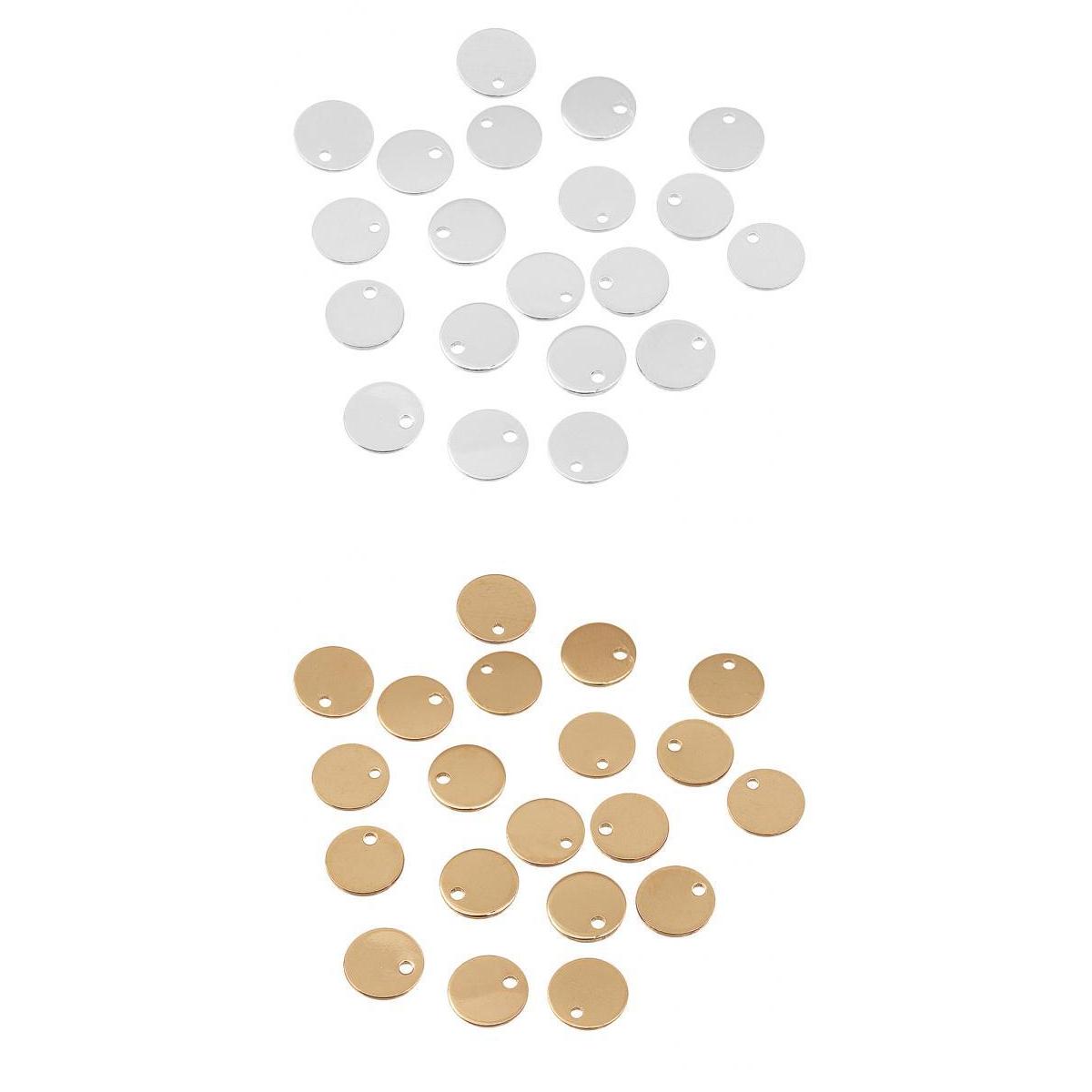 40 Pcs Metal Coin Round Stamping Blank Tag Jewelry Making Gold & Sliver