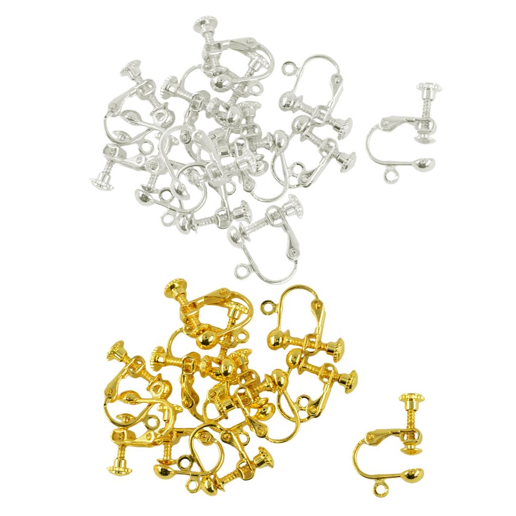 24 Pieces Non-Piercing Screw Earrings Clips Flat Hook Findings Silver Gold