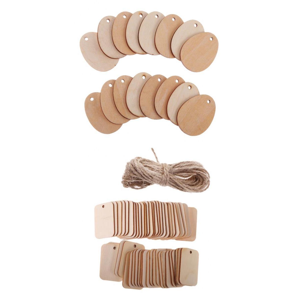100 Pieces Egg Rectangle Shape Wooden Craft Tags Embellishment with Rope