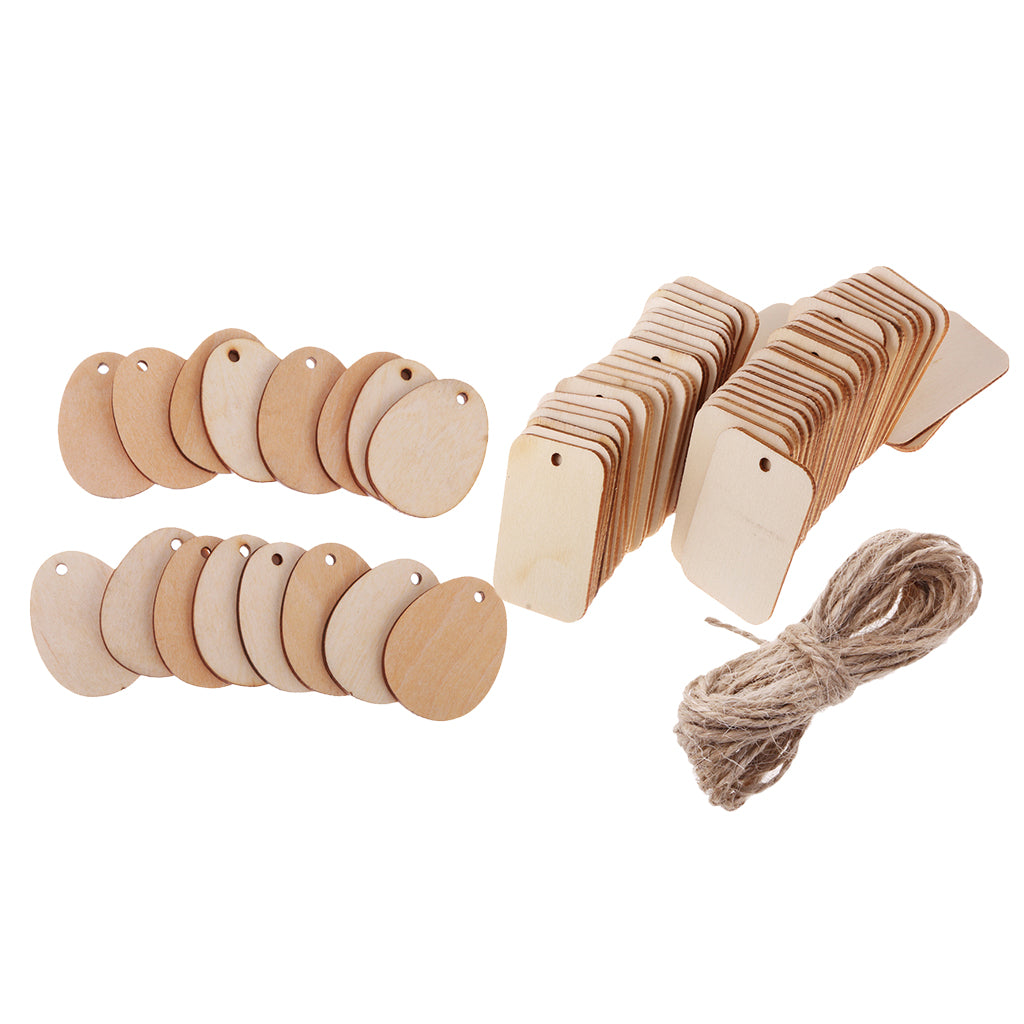 100 Pieces Egg Rectangle Shape Wooden Craft Tags Embellishment with Rope