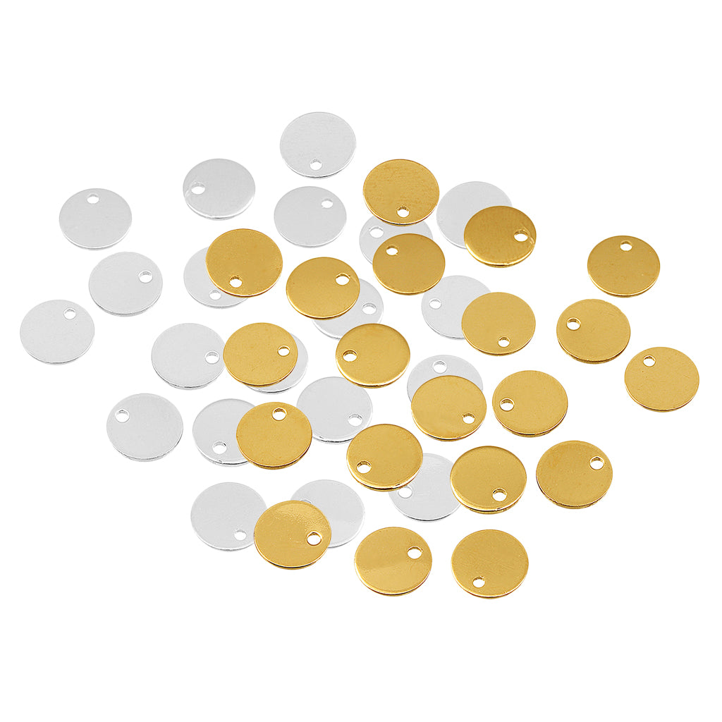 40 Pieces Gold Silver Flat Round Blank Coin Stamping Charms Tag Pendants DIY