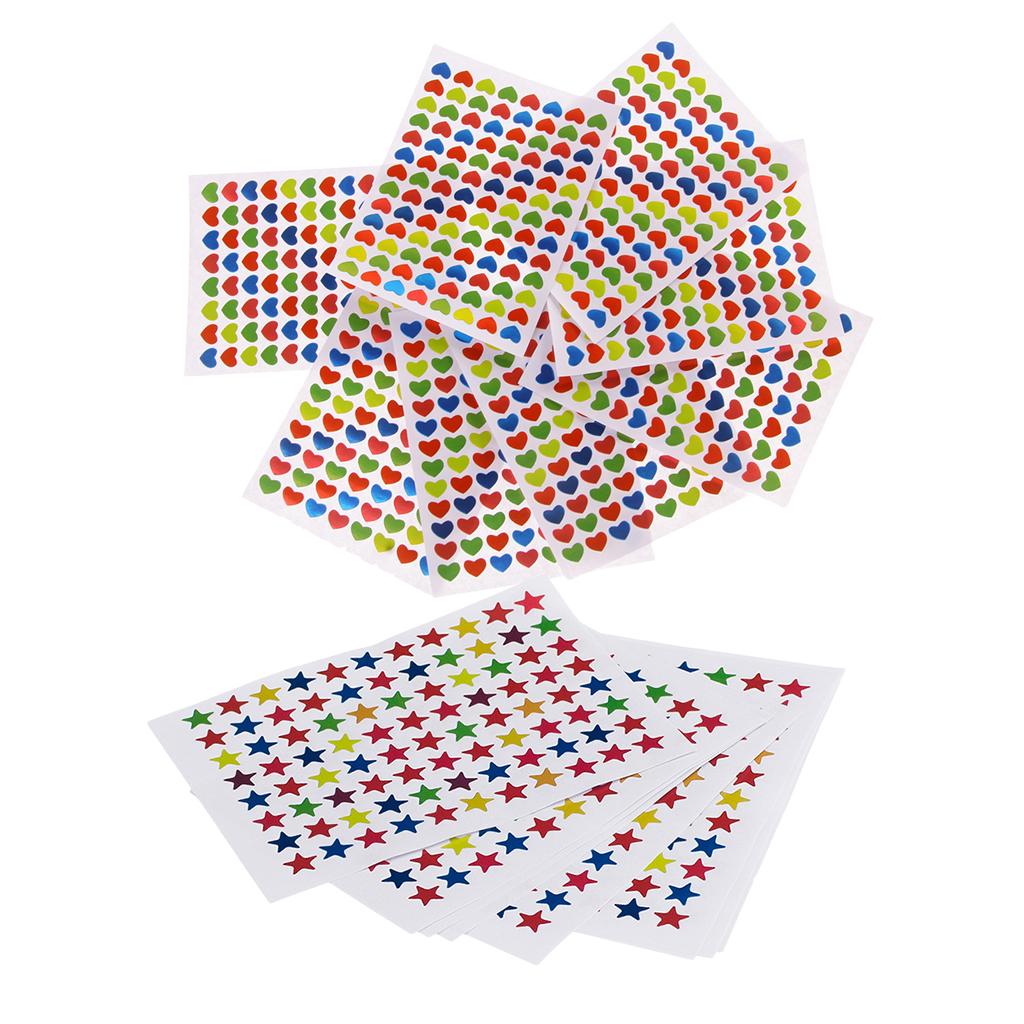 20 Pcs Multicolor Mini Removable Teacher Reward Stickers Love Heart & Star