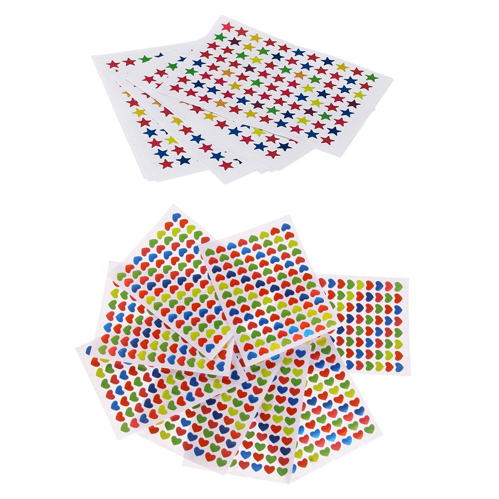 20 Pcs Multicolor Mini Removable Teacher Reward Stickers Love Heart & Star