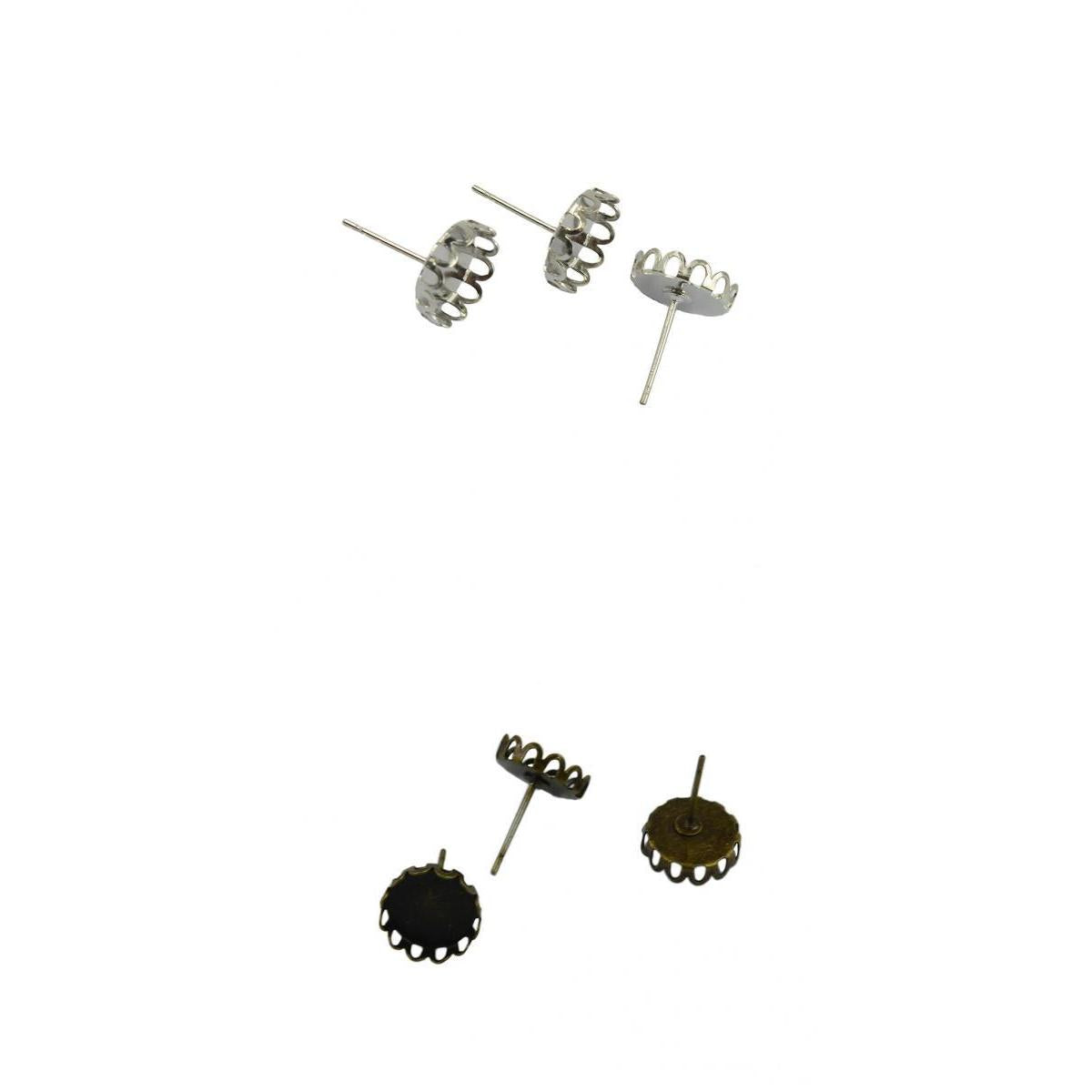 40Pcs 10mm Filigree Cabochon Ear Studs Blank Bezel Setting Silver & Bronze