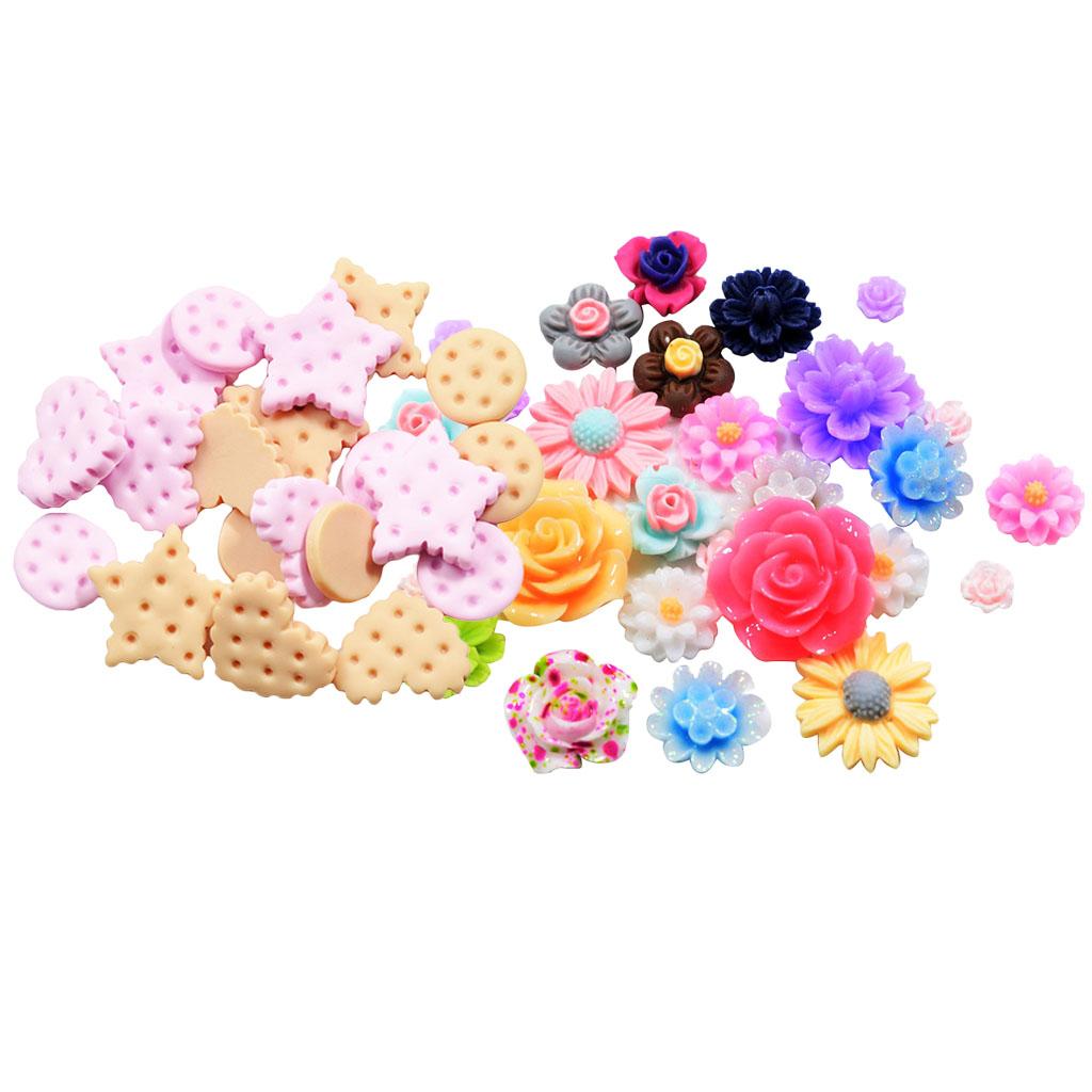 70 Pieces Mixed Resin Flatbacks Rose Flowers Cookies Cabochons Scrapbooking