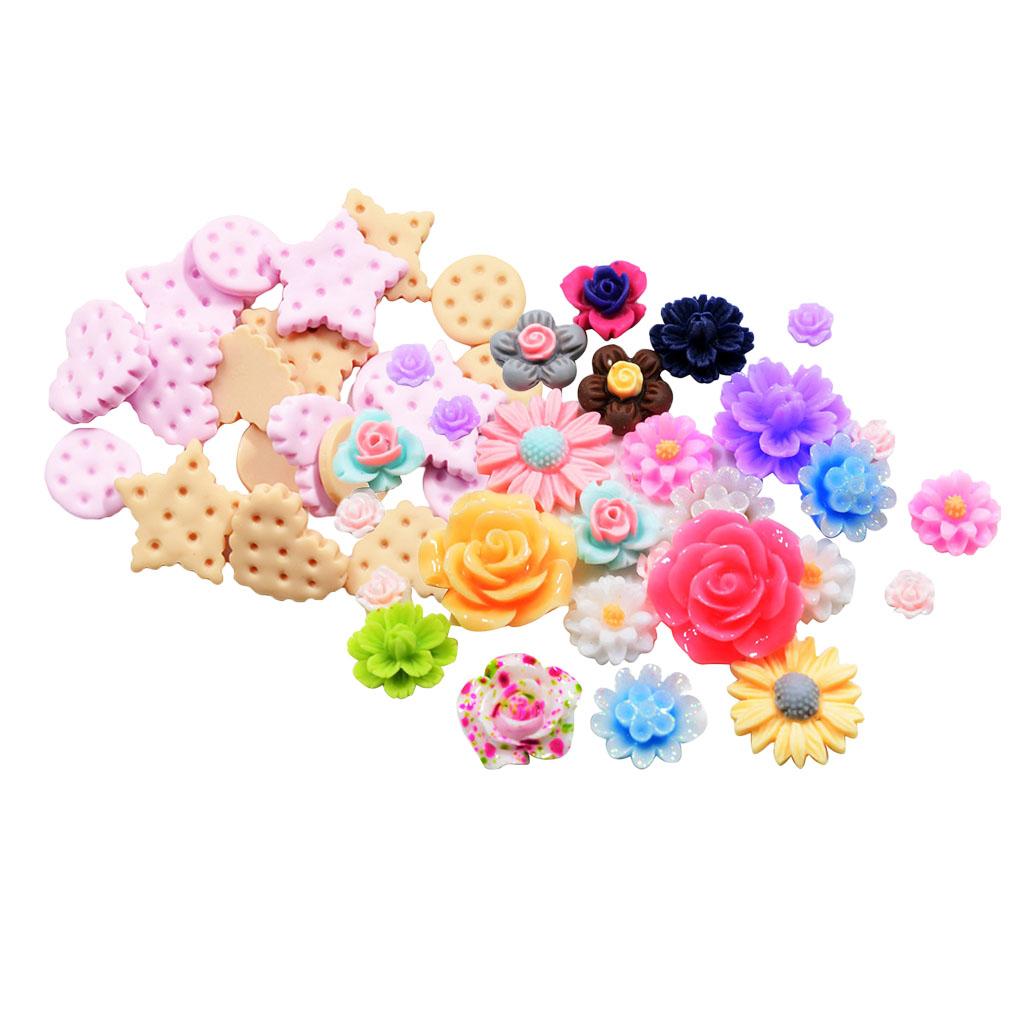 70 Pieces Mixed Resin Flatbacks Rose Flowers Cookies Cabochons Scrapbooking