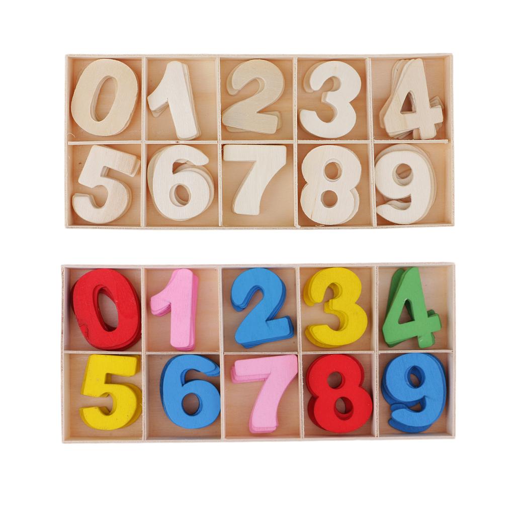 2 Boxes 120 Pieces Natural Multicolor Wooden Arabic Number with Storage Tray